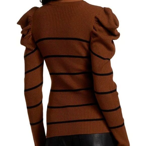 (New) Stripe Rib-Knit Puff-Sleeve Sweater - Picture 5 of 6